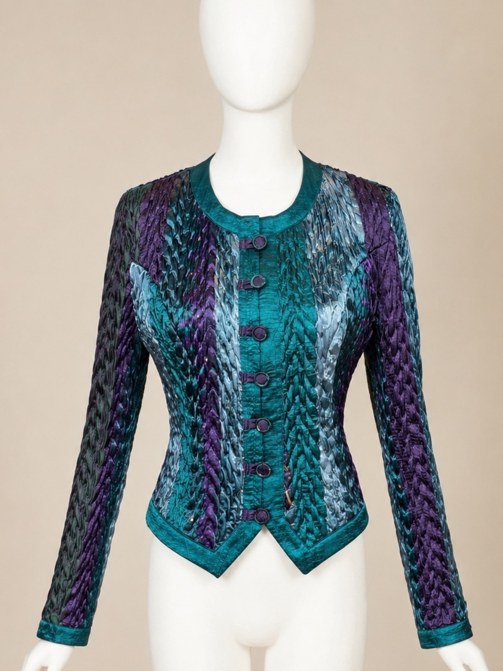 Vintage Jeanne Marc Braided Texture, Teal & Purple Jacket Size Small